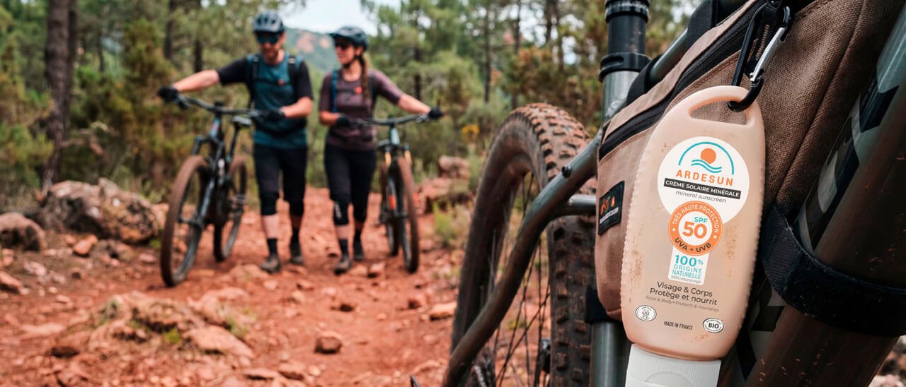 Crème solaire ARDESUN pour le VTT – protection solaire outdoor SPF50 crème solaire ardesun activité vtt protection solaire outdoor vélo tout terrain