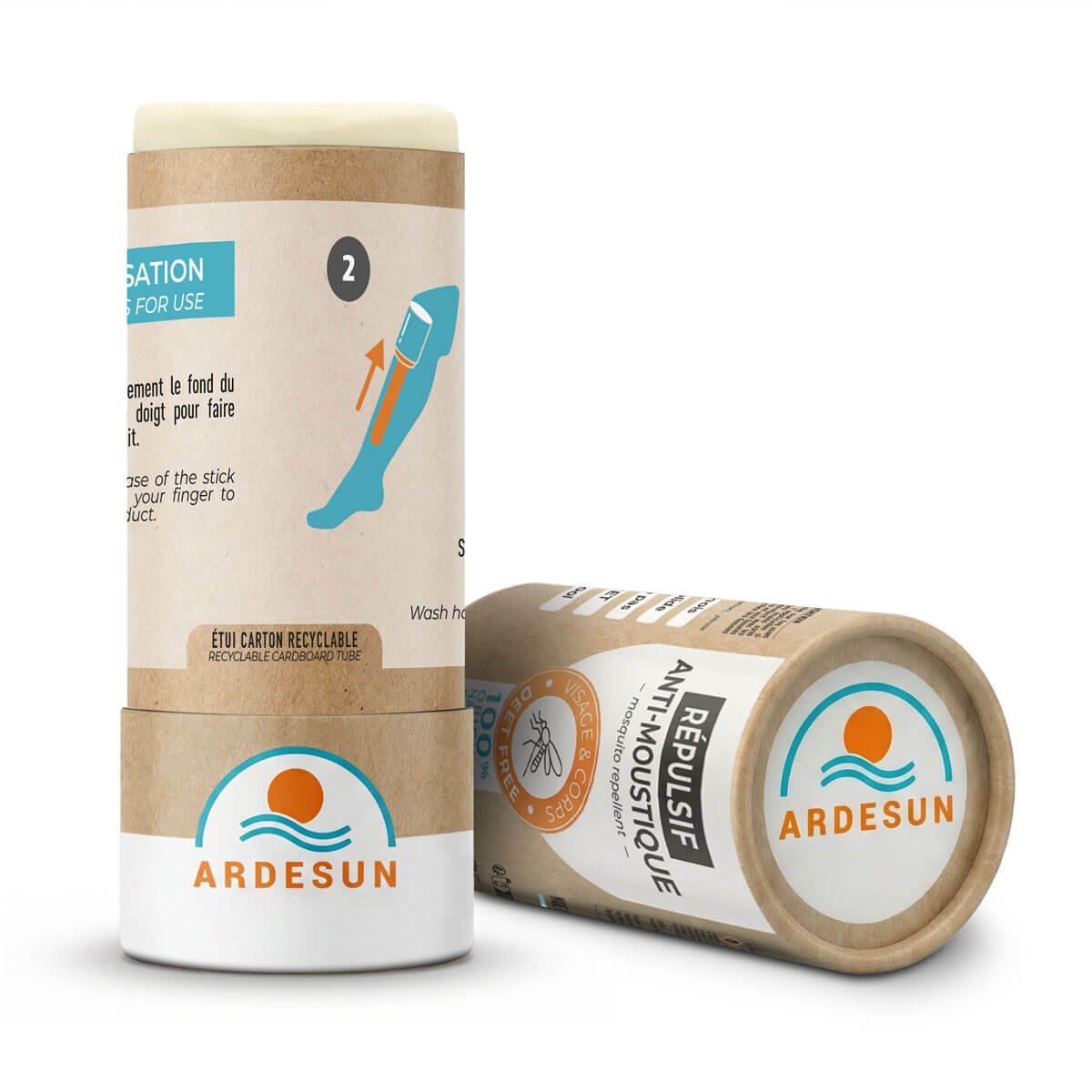 Stick push-up répulsif anti-moustique ARDESUN ouvert avec étui carton recyclable
