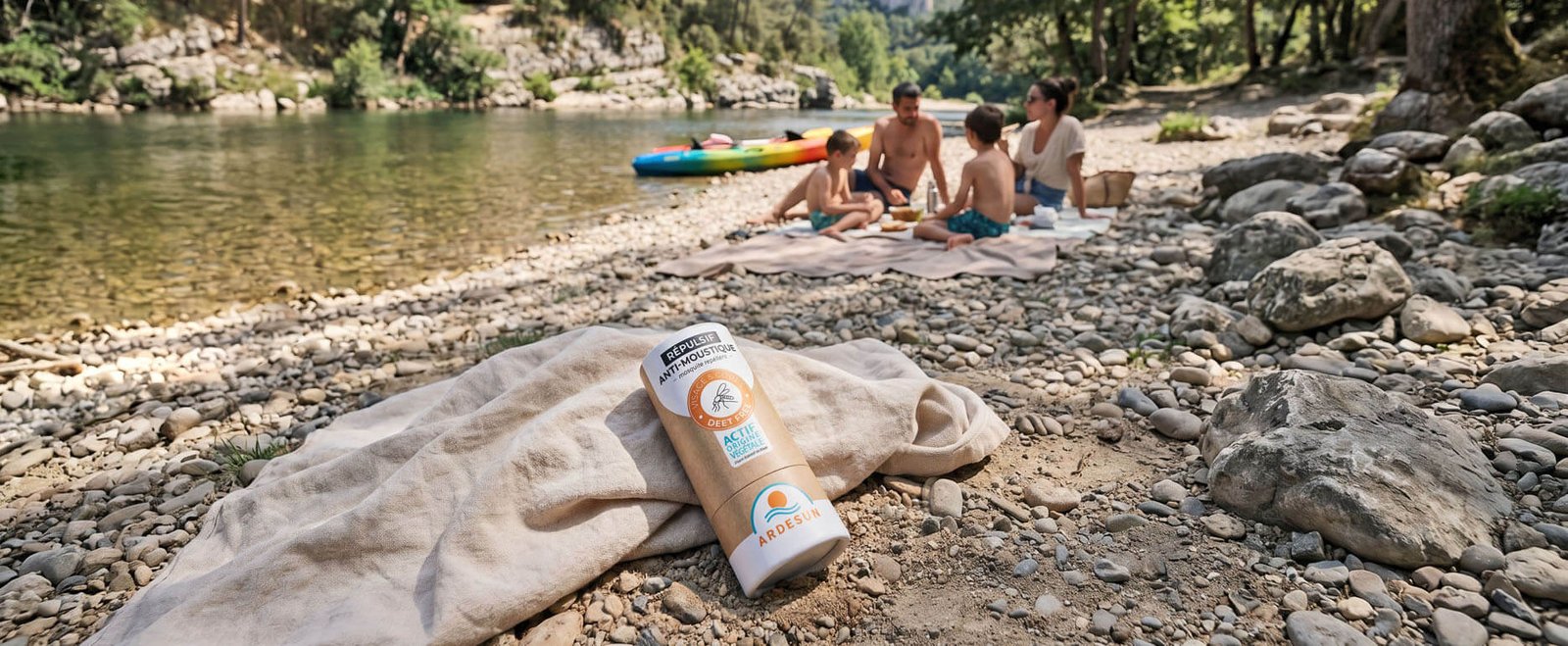 Stick répulsif anti-moustiques solide ARDESUN posé en extérieur près d’une rivière